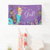 Blauwgroen Blauw Blonde Zeemeermin Baby shower Spandoek (Insitu)