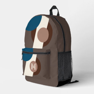 Blauwgroen Blauw Bruin Beige Ivoor Retro Shapes Ar Bedrukte Rugzak