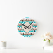 Blauwgroen blauw bruin Chevron Modern Monogram Ronde Klok (Huis)