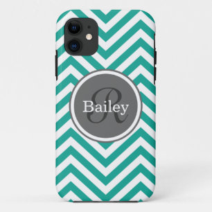 Blauwgroen blauw Chevron Monogram iPhone 11 Hoesje
