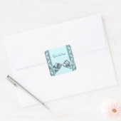 Blauwgroen blauw Damasje Vierkante Sticker (Envelop)