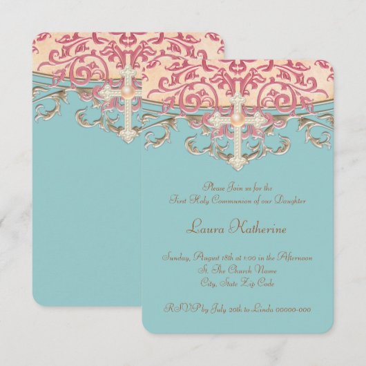 Blauwgroen Blauw Eerste Communie Kaart (Voorkant / Achterkant)