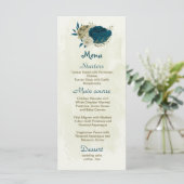 blauwgroen blauw en beige bloemen botanische bruil menu (Staand voorkant)