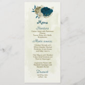 blauwgroen blauw en beige bloemen botanische bruil menu (Voorkant)