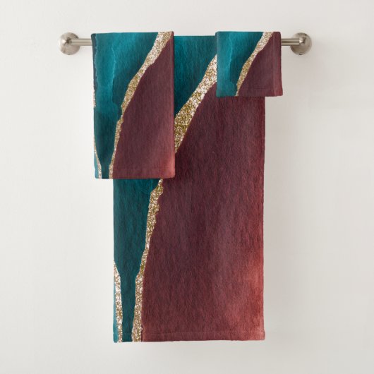 Blauwgroen Blauw en bruin Glitter Marble Moederdag Bad Handdoek (Insitu)