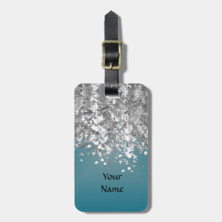 Blauwgroen blauw en faux glitter bagagelabel