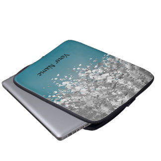 Blauwgroen blauw en faux glitter laptop sleeve