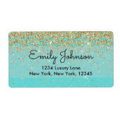 Blauwgroen blauw en Faux Glitter Sparkle-adresetik Etiket (Voorkant)