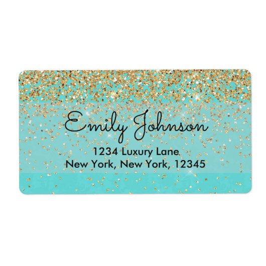 Blauwgroen blauw en Faux Glitter Sparkle-adresetik Etiket (Voorkant)