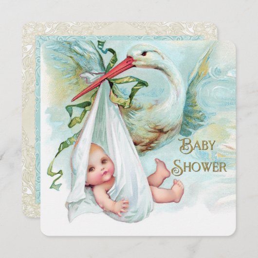 Blauwgroen blauw en goud Baby shower Kaart (Voorkant / Achterkant)