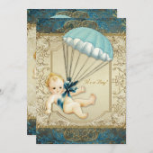Blauwgroen Blauw en Goud Jongens Baby shower Kaart (Voorkant / Achterkant)