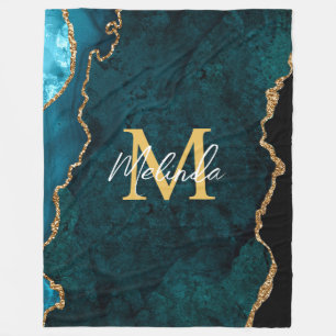 Blauwgroen Blauw en Gouden Marmeren Agaat Fleece Deken