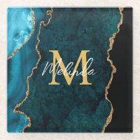 Blauwgroen Blauw en Gouden Marmeren Agaat