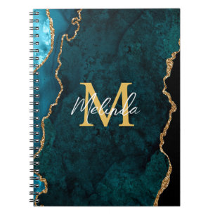 Blauwgroen Blauw en Gouden Marmeren Agaat Notitieboek