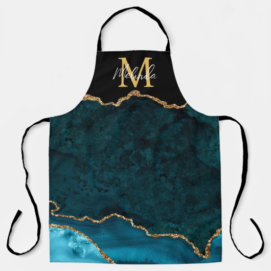 Blauwgroen Blauw en Gouden Marmeren Agaat Schort (Voorkant)