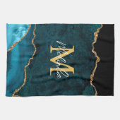 Blauwgroen Blauw en Gouden Marmeren Agaat Theedoek (Horizontaal)