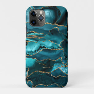 Blauwgroen blauw en goudglitteragaat iPhone 11 pro hoesje