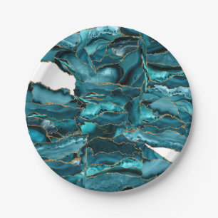 Blauwgroen blauw en goudglitteragaat papieren bordje