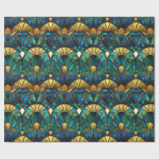 Blauwgroen, blauw en goudpacock Glas in lood Cadeaupapier (Vlak)