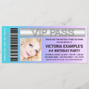 Blauwgroen blauw en Paars Ticket Birthday Party Kaart