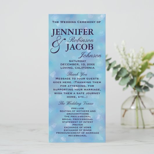 Blauwgroen blauw en Paarse bruiloft Programma (Staand voorkant)