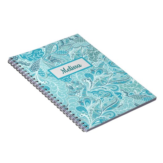 Blauwgroen blauw en paisley notitieboek (Rechterzijde)