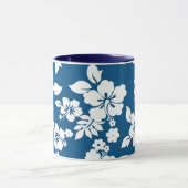 Blauwgroen blauw en wit Hibiscus floreel patroon Mok (Midden)