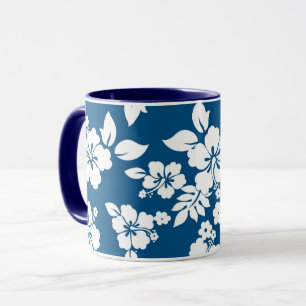 Blauwgroen blauw en wit Hibiscus floreel patroon Mok