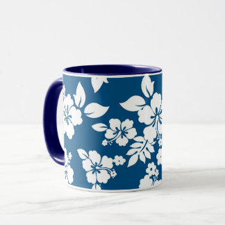 Blauwgroen blauw en wit Hibiscus floreel patroon Mok