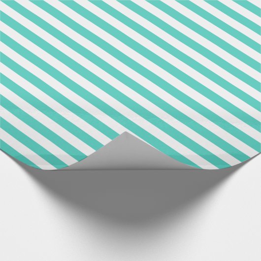 Blauwgroen blauw en wit Stripe Patroon Cadeaupapier (Hoek)