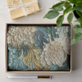 Blauwgroen Blauw en Wit Textured Flowers Decoupage Tissuepapier (Geschenk)