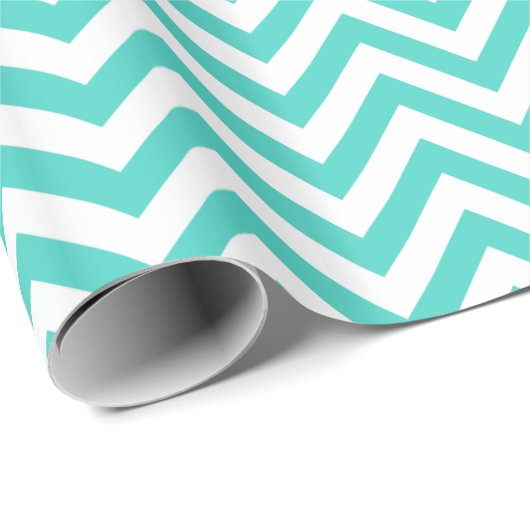 Blauwgroen blauw en wit Zigzag Stripes Chevron Pat Cadeaupapier (Rol Hoek)