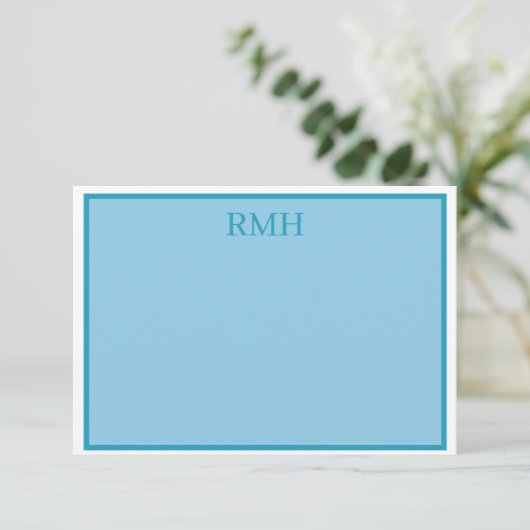 Blauwgroen Blauw en Witte Monogrammed Flat Note Ka Kaart (Staand voorkant)
