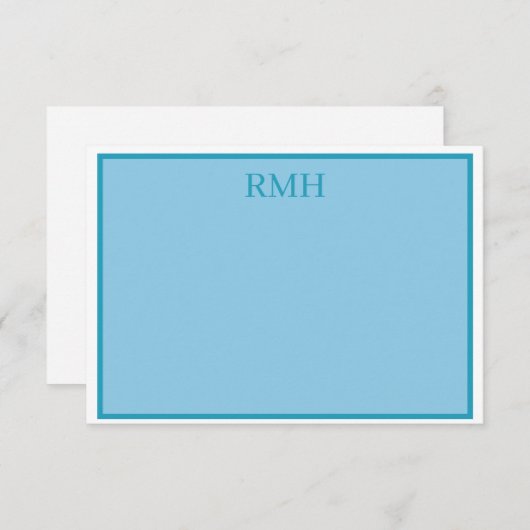 Blauwgroen Blauw en Witte Monogrammed Flat Note Ka Kaart (Voorkant / Achterkant)