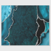 Blauwgroen blauw en zilver Faux Glitter Agate Cadeaupapier (Vlak)