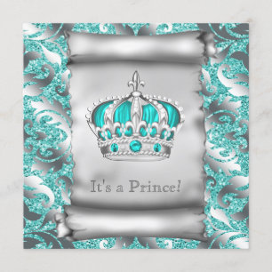 Blauwgroen blauw en zilver Prince Boy Baby shower Kaart