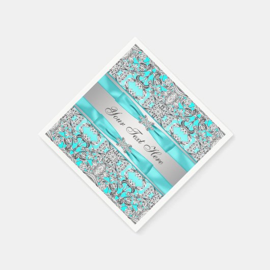 Blauwgroen blauw en zilver servetten (Hoek)