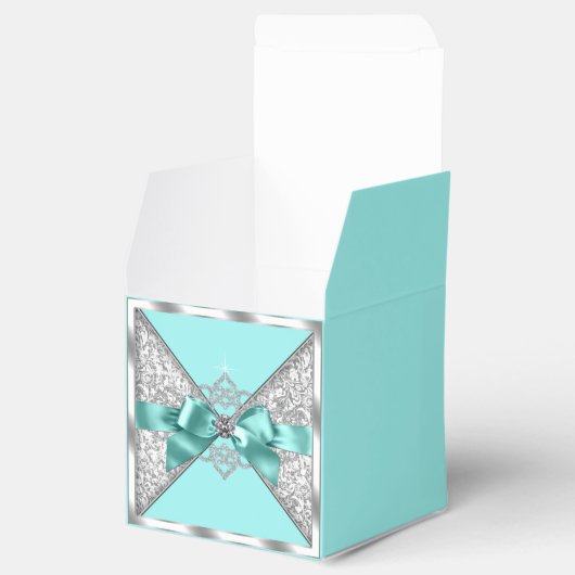 Blauwgroen Blauw en Zilver Zoet 16 Bedankdoosjes (Geopend)