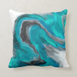 Blauwgroen blauw en zwart golven Abstract Kussen