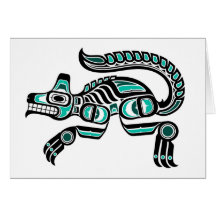 Blauwgroen blauw en zwarte Haida Spirit Wolf