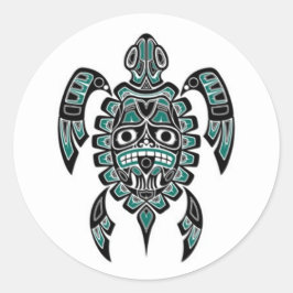 Blauwgroen blauw en zwarte Haida Spirit Zee Turtle Ronde Sticker