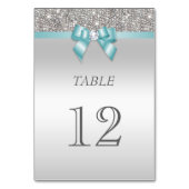 Blauwgroen Blauw Faux Bow Silver Sequins Kaart (Voorkant)
