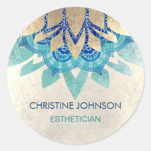 blauwgroen blauw faux gouden lotus logo ronde sticker