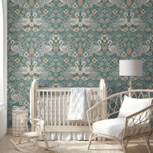 Blauwgroen Blauw Flamingo Bloemen Damask Behang
