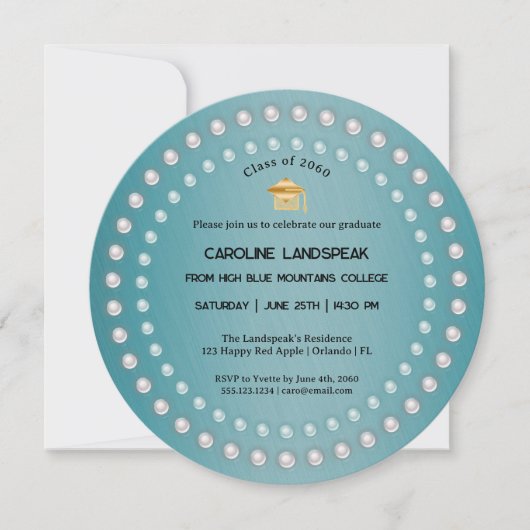 Blauwgroen Blauw Geborsteld Metaal & Parels Afstud Kaart (Voorkant)