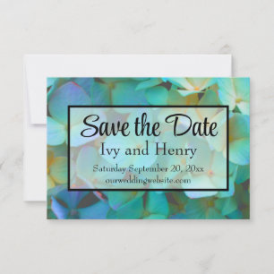 Blauwgroen blauw geel roze hortensia's save the date