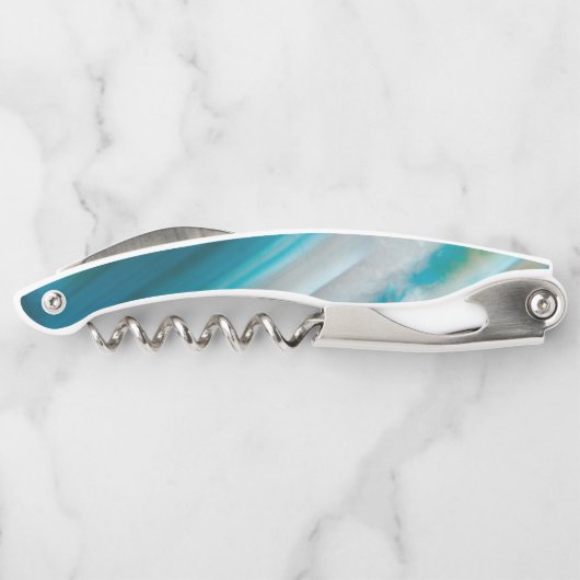 Blauwgroen blauw-geschuurd Agate Patroon Kurkentrekker (Achterkant)