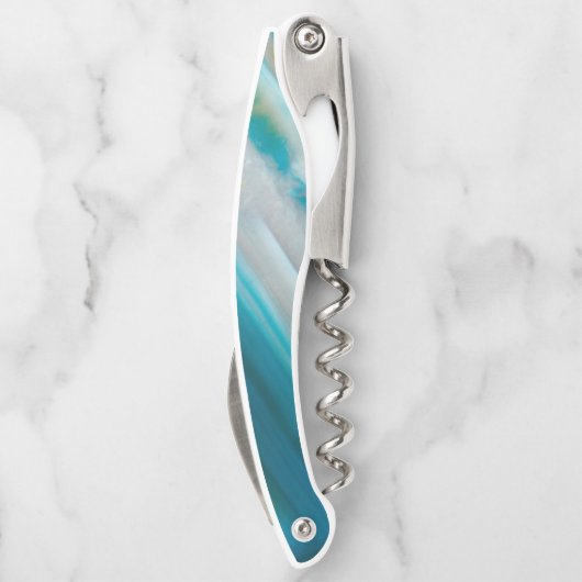 Blauwgroen blauw-geschuurd Agate Patroon Kurkentrekker (Achterkant)