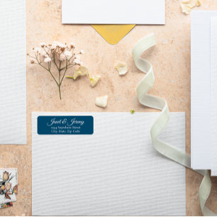 Blauwgroen blauw gestileerde naam bruiloft retour etiket