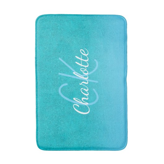 Blauwgroen blauw glitter aqua zee groen monogram i badmat (Voorkant Verticaal)